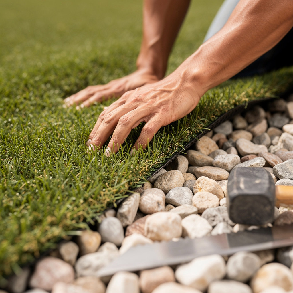 SALINAS LANDSCAPING SERVICES artificial turf installation showcasing a perfect green lawn in a Salinas backyard
